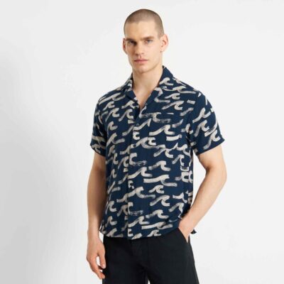 Herr Dedicated Skjortor | Shirt Marstrand Brushed Waves Navy